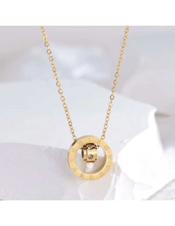 Jewels Galaxy Gold Plated Stainless Steel Roman Numerals Pendant with Cubic Zirconia