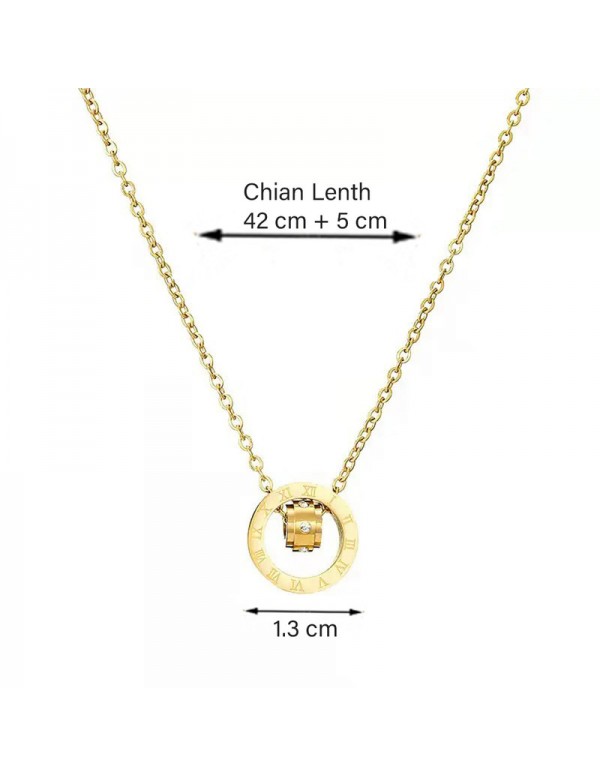 Jewels Galaxy Gold Plated Stainless Steel Roman Numerals Pendant with Cubic Zirconia