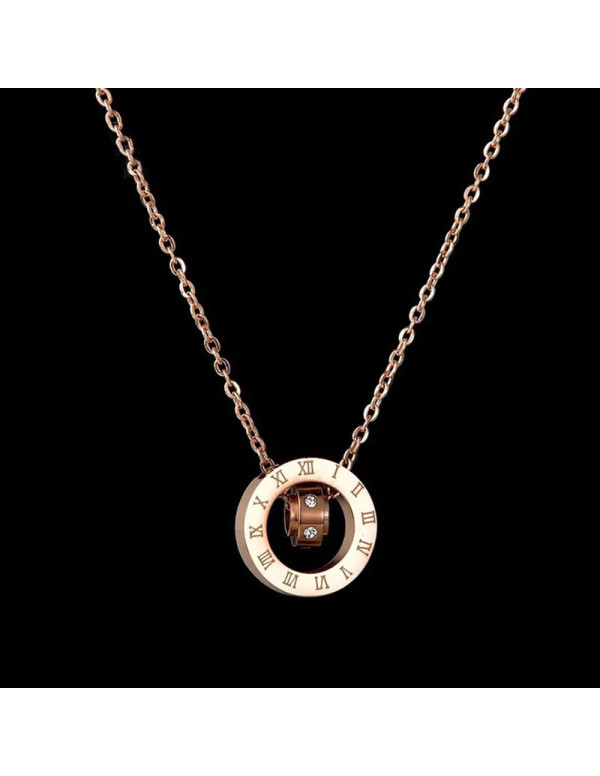 Jewels Galaxy Rose Gold Plated Stainless Steel Roman Numerals Pendant with Cubic Zirconia