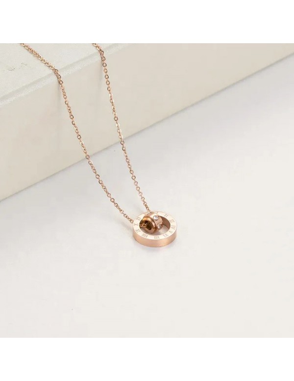Jewels Galaxy Rose Gold Plated Stainless Steel Roman Numerals Pendant with Cubic Zirconia