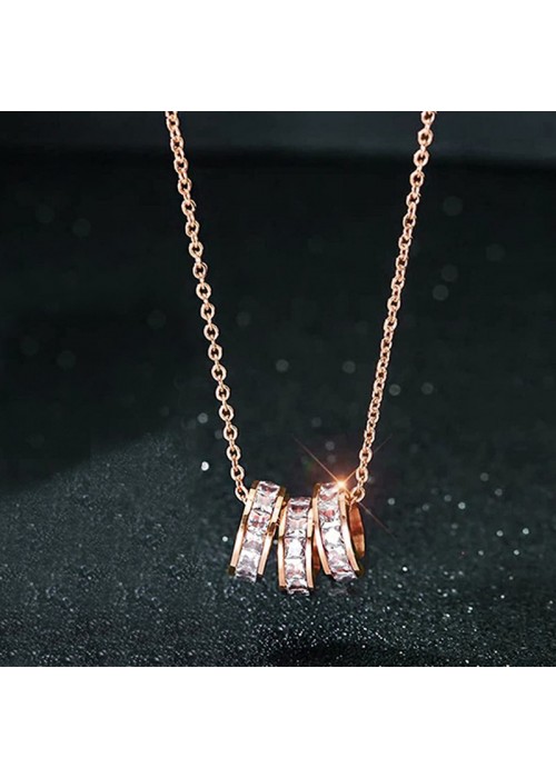 Jewels Galaxy Rose Gold Plated Stainless Steel CZ Cylindrical Pendant with 3 Loops