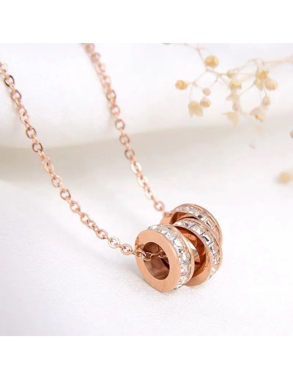 Jewels Galaxy Rose Gold Plated Stainless Steel CZ Cylindrical Pendant with 3 Loops