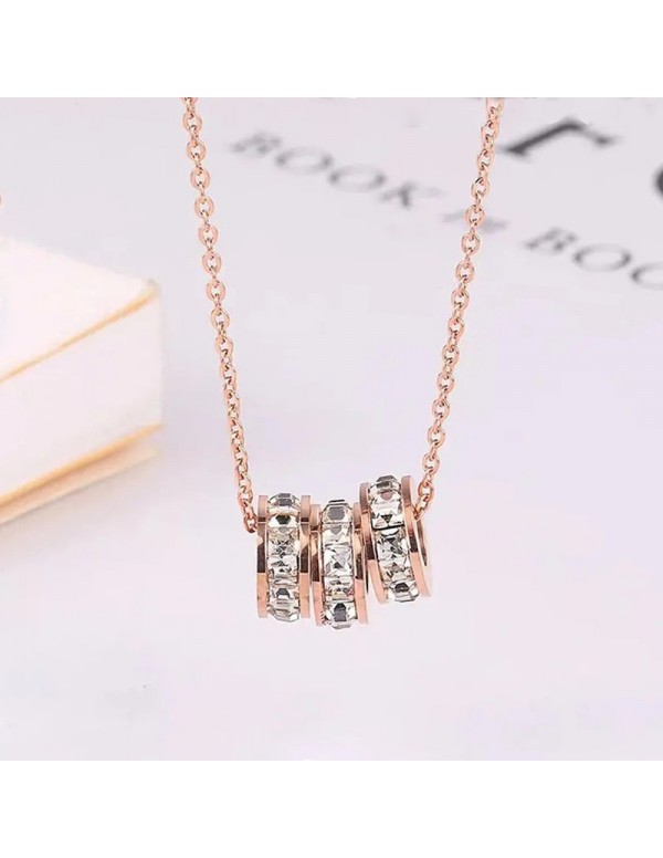 Jewels Galaxy Rose Gold Plated Stainless Steel CZ Cylindrical Pendant with 3 Loops