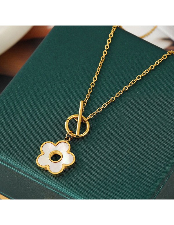 Jewels Galaxy Stainless Steel Gold Plated Beautiful Floral Mother of Pearl Stone Studded Pendant