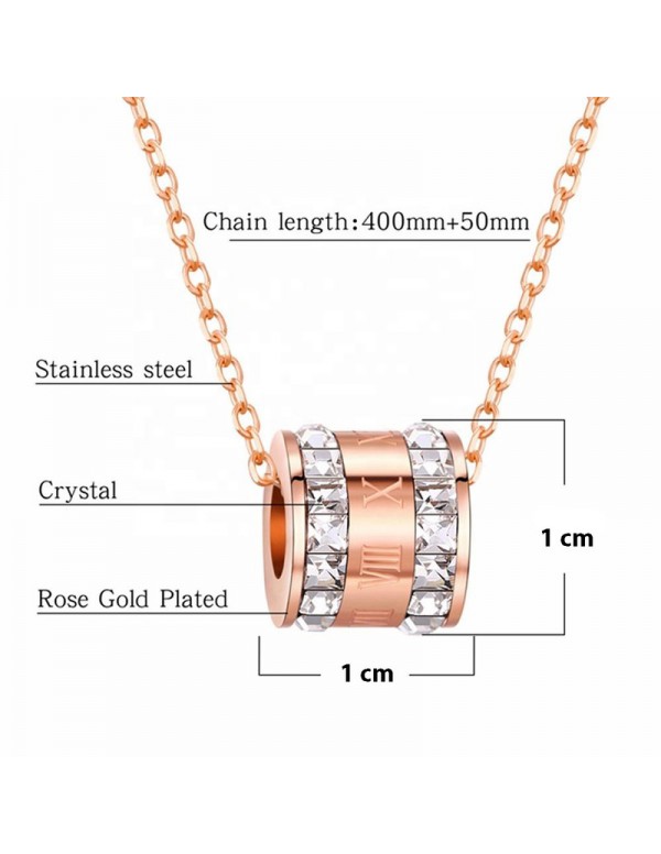 Jewels Galaxy Rose Gold Plated Stainless Steel CZ Studded Spherical Roman Numerals Pendant