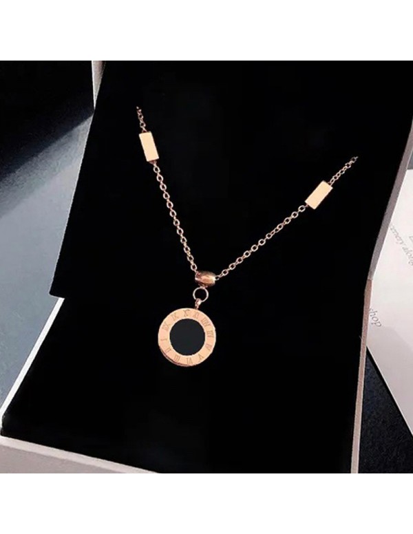 Jewels Galaxy Gold Plated Stainless Steel Roman Numerals Dual Side Circular Pendant
