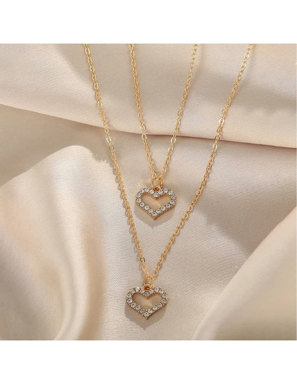 Jewels Galaxy Gold Plated Korean Dual Hearts AD Layered Pendant