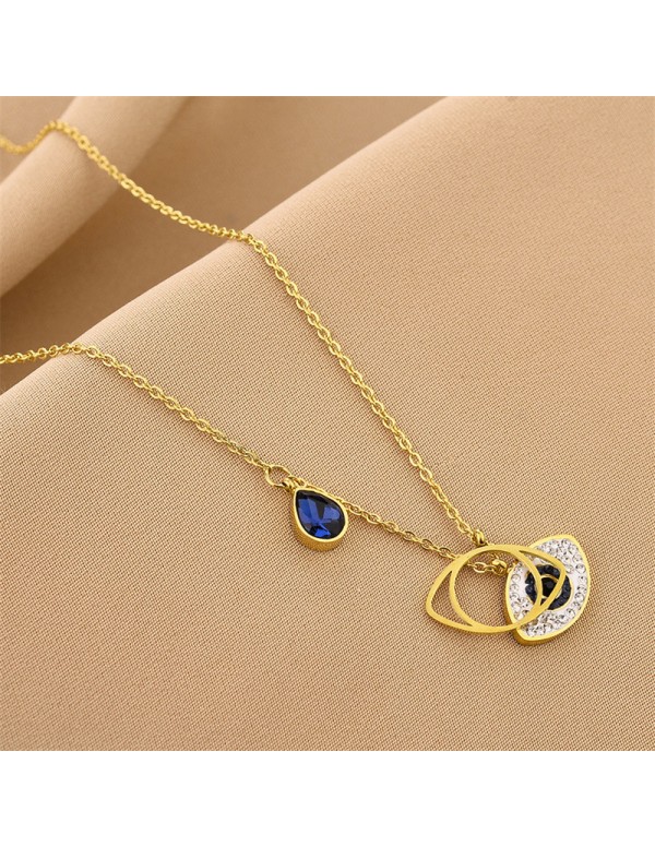 Jewels Galaxy Stainless Steel Gold Plated American Diamond Studded Evil Eye Pendant