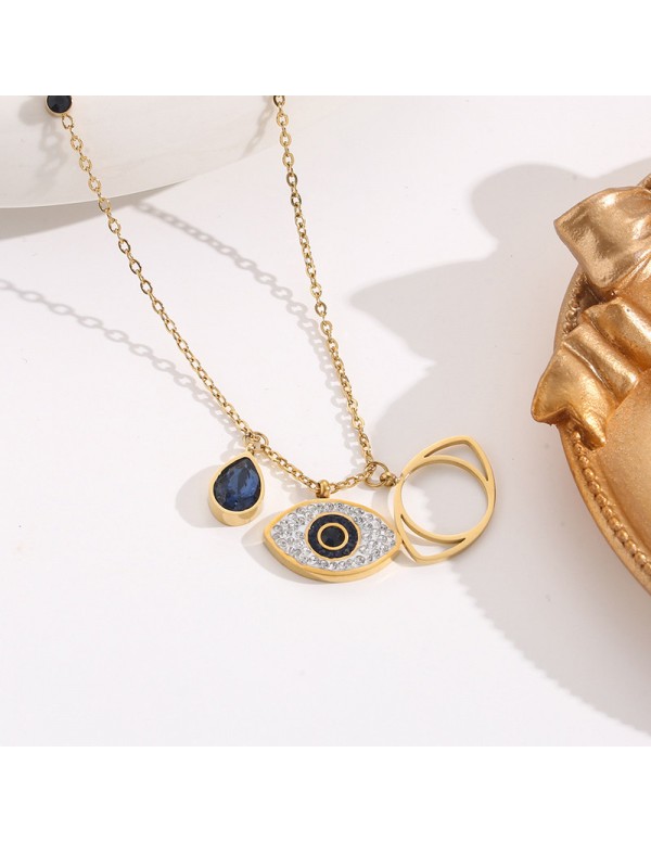 Jewels Galaxy Stainless Steel Gold Plated American Diamond Studded Evil Eye Pendant