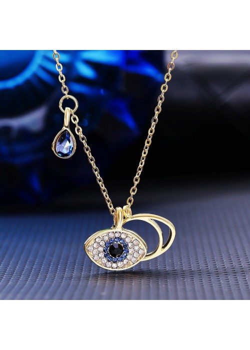 Jewels Galaxy Stainless Steel Gold Plated American Diamond Studded Evil Eye Pendant