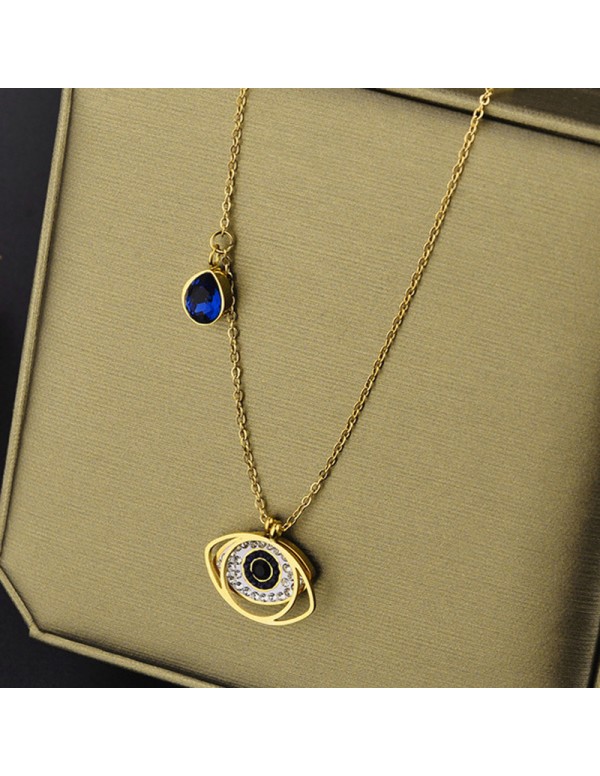 Jewels Galaxy Stainless Steel Gold Plated American Diamond Studded Evil Eye Pendant