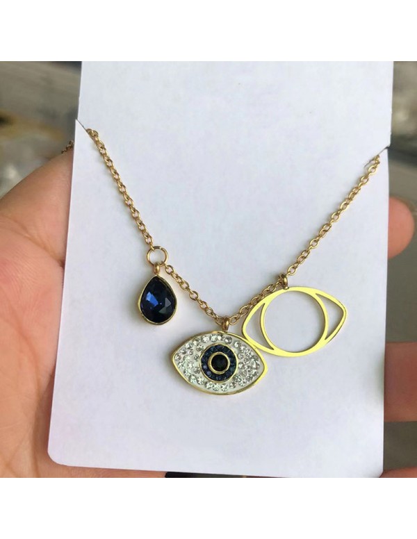 Jewels Galaxy Stainless Steel Gold Plated American Diamond Studded Evil Eye Pendant