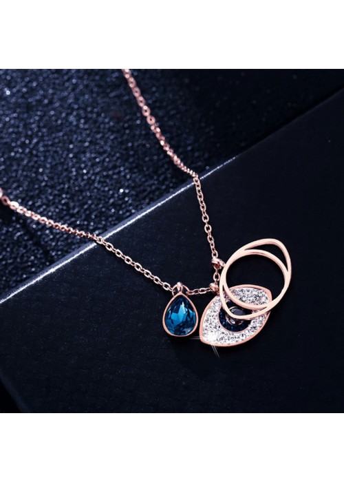 Jewels Galaxy Stainless Steel Rose Gold Plated American Diamond Studded Evil Eye Pendant