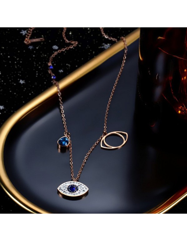 Jewels Galaxy Stainless Steel Rose Gold Plated American Diamond Studded Evil Eye Pendant