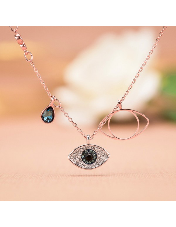 Jewels Galaxy Stainless Steel Rose Gold Plated American Diamond Studded Evil Eye Pendant