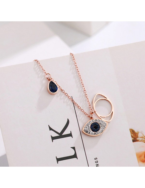 Jewels Galaxy Stainless Steel Rose Gold Plated American Diamond Studded Evil Eye Pendant