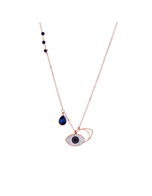 Jewels Galaxy Stainless Steel Rose Gold Plated American Diamond Studded Evil Eye Pendant