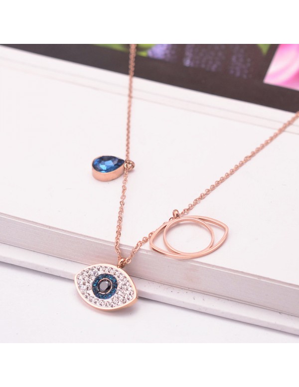 Jewels Galaxy Stainless Steel Rose Gold Plated American Diamond Studded Evil Eye Pendant