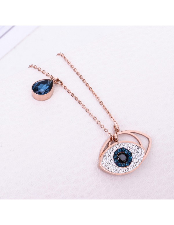 Jewels Galaxy Stainless Steel Rose Gold Plated American Diamond Studded Evil Eye Pendant