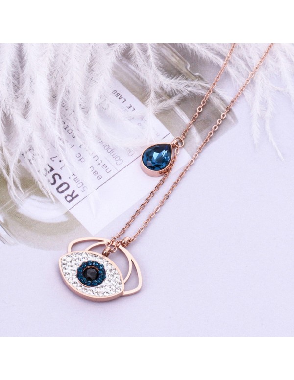 Jewels Galaxy Stainless Steel Rose Gold Plated American Diamond Studded Evil Eye Pendant