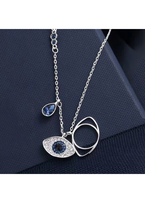 Jewels Galaxy Stainless Steel Silver Plated American Diamond Studded Evil Eye Pendant