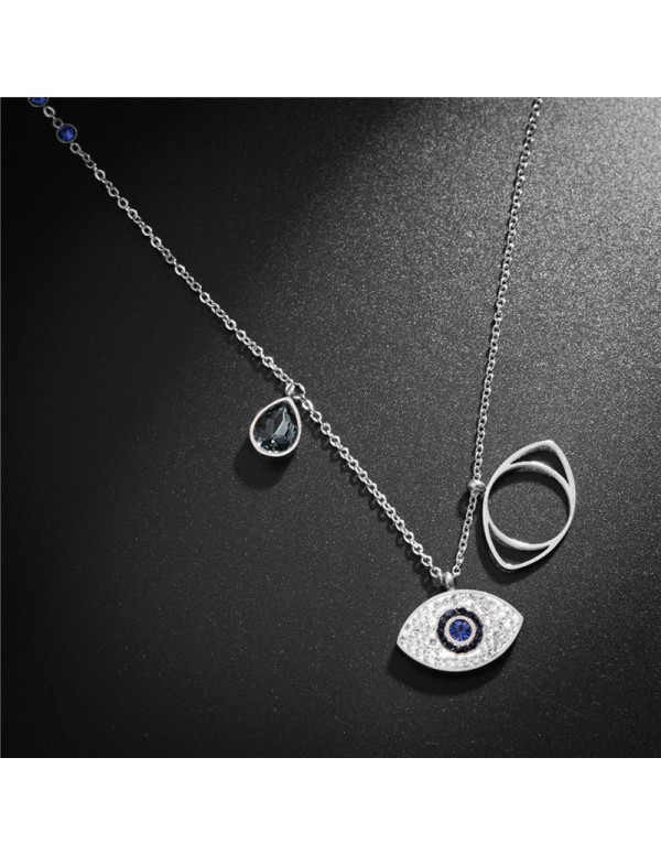 Jewels Galaxy Stainless Steel Silver Plated American Diamond Studded Evil Eye Pendant