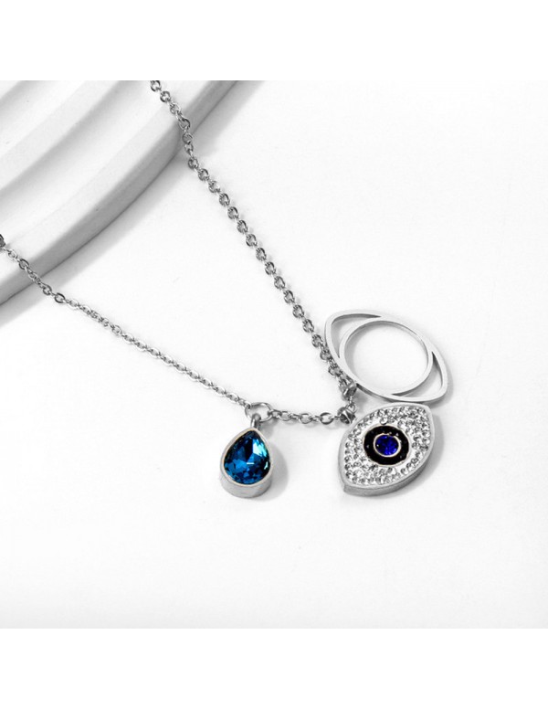 Jewels Galaxy Stainless Steel Silver Plated American Diamond Studded Evil Eye Pendant