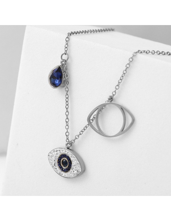 Jewels Galaxy Stainless Steel Silver Plated American Diamond Studded Evil Eye Pendant