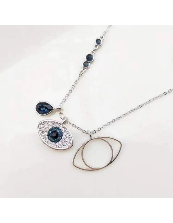 Jewels Galaxy Stainless Steel Silver Plated American Diamond Studded Evil Eye Pendant