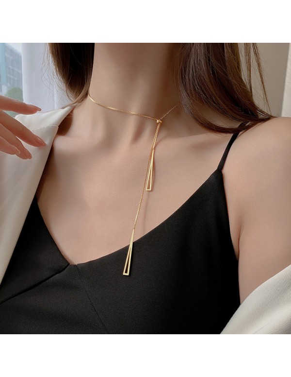 Jewels Galaxy Gold Plated Stainless Steel Geometric Tassel Pull-out Necklace