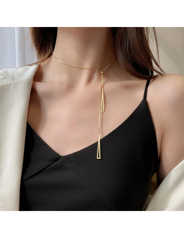 Jewels Galaxy Gold Plated Stainless Steel Geometric Tassel Pull-out Necklace