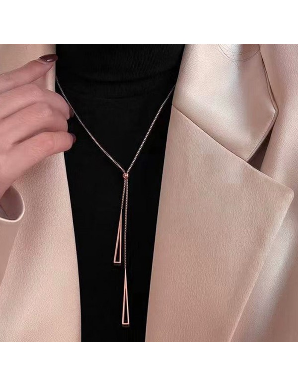 Jewels Galaxy Rose Gold Plated Stainless Steel Geometric Tassel Pull-out Necklace
