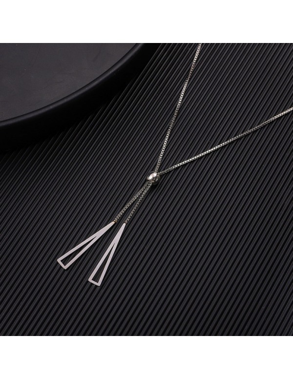 Jewels Galaxy Silver Plated Stainless Steel Geometric Tassel Pull-out Necklace