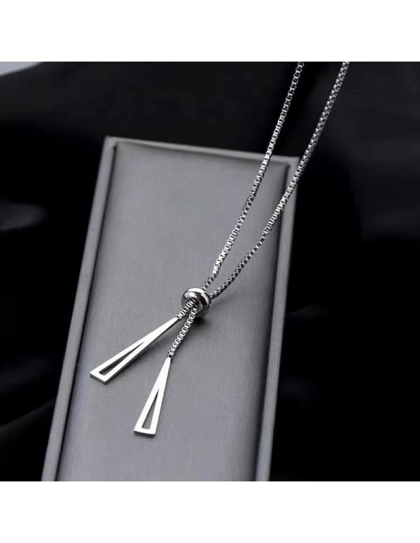 Jewels Galaxy Silver Plated Stainless Steel Geometric Tassel Pull-out Necklace