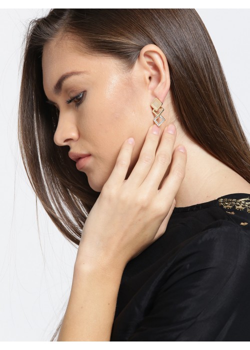 Jewels Galaxy Cream-Coloured Gold-Plated Handcrafted Stone-Studded Drop Earrings 5079