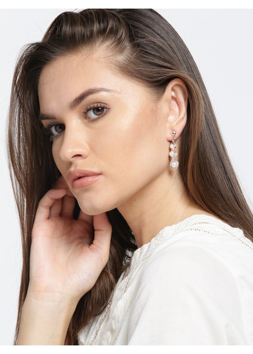 Jewels Galaxy Off-White Gold-Plated Beaded Handcrafted Drop Earrings 5085