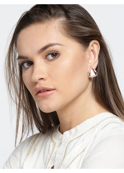 Jewels Galaxy Gold-Toned & Off-White Triangular Drop Earrings 5087