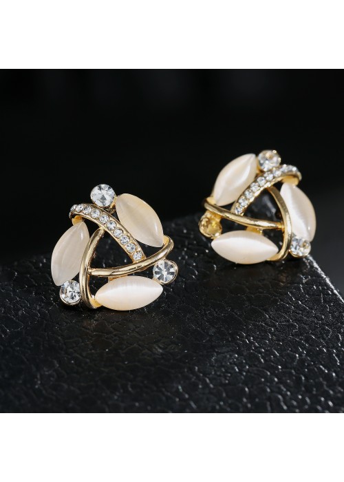 Jewels Galaxy Gold-Toned & Off-White Triangular Drop Earrings 5094