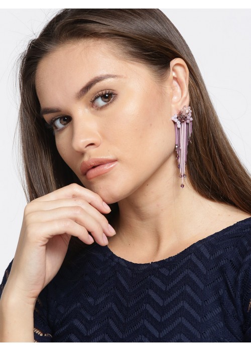 Jewels Galaxy Pink & Purple Rose Gold-Plated Handcrafted Tasseled Drop Earrings 2491