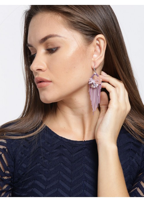 Jewels Galaxy Pink & Purple Gold-Plated Floral Drop Earrings 2494