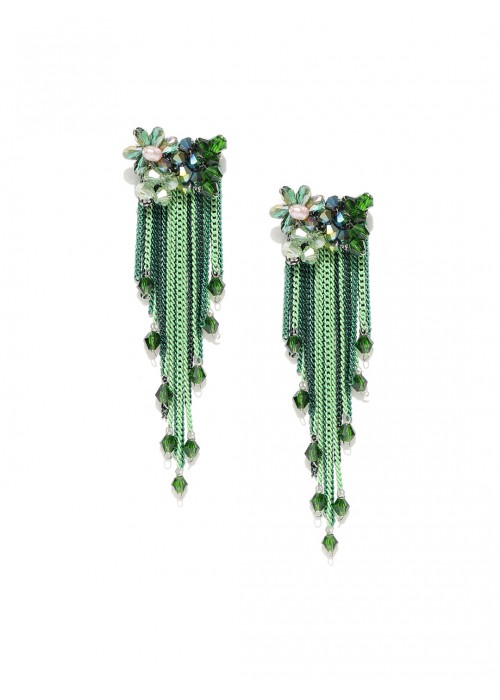 Jewels Galaxy Green Gold-Plated Tasseled Contemporary Drop Earrings  9664