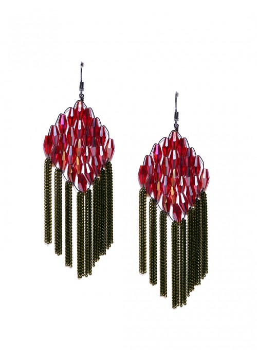 Jewels Galaxy Black & Red Gold-Plated Beaded Tasseled Drop Earrings  9739