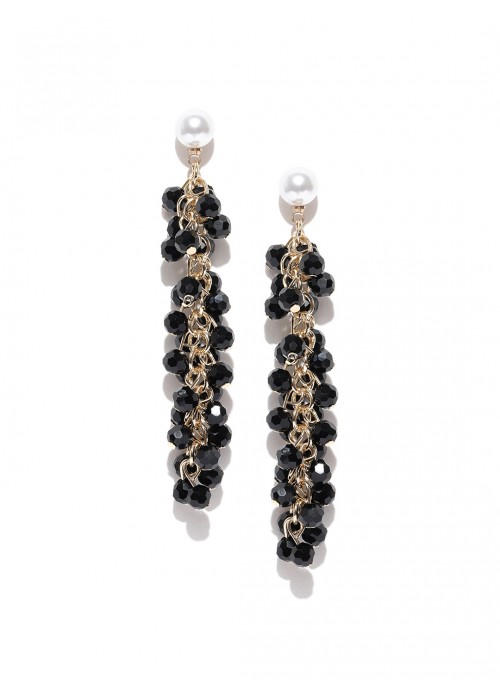 Jewels Galaxy Black Gold-Plated Beaded Contemporary Drop Earrings  9765