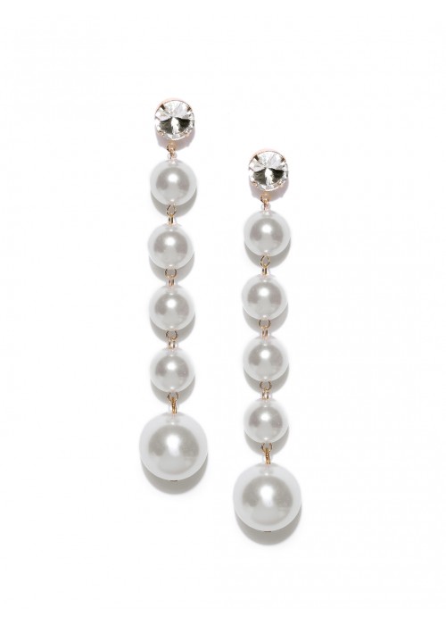 Jewels Galaxy White Gold-Plated Beaded Spherical Drop Earrings  9771