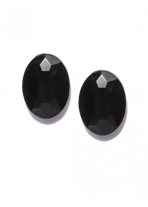 Jewels Galaxy Black Gold-Plated Oval Stone Studs  9829