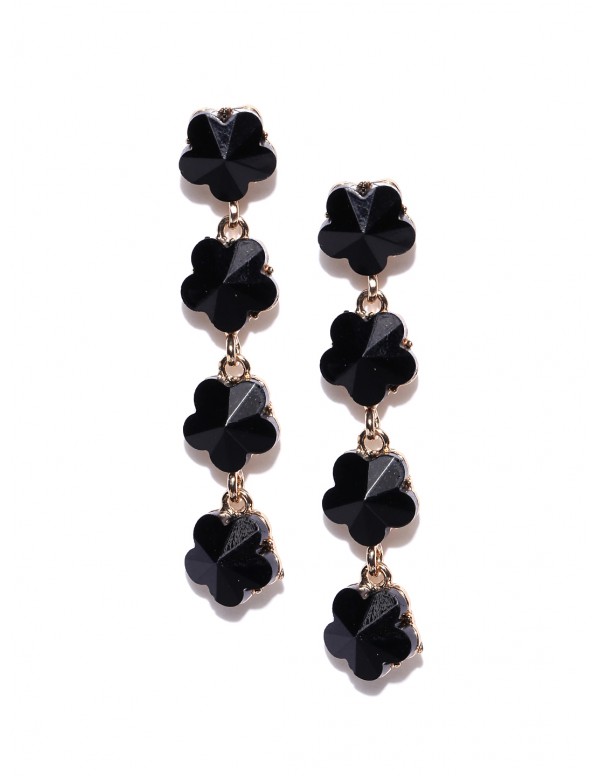 Jewels Galaxy Black Gold-Plated Stone-Studded Flor...