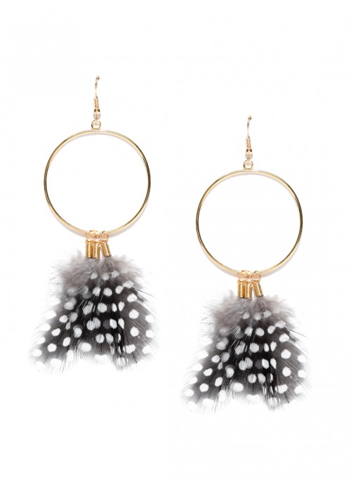 Jewels Galaxy Black & White Gold-Plated Circular Drop Earrings  9855