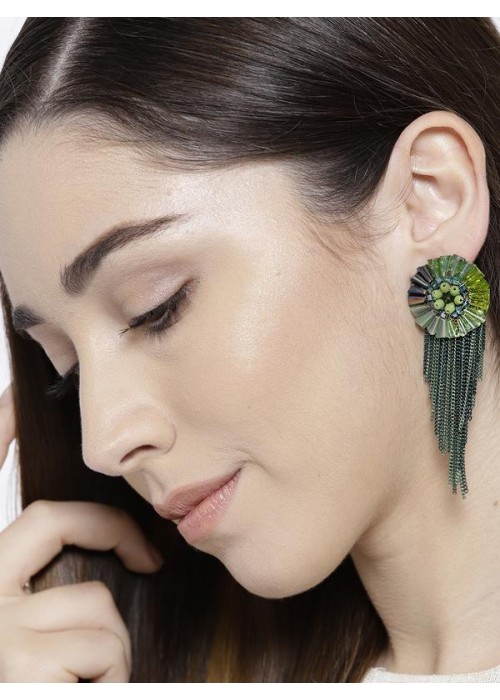 Green Gold-Plated Handcrafted Contemporary Drop Earrings 35141