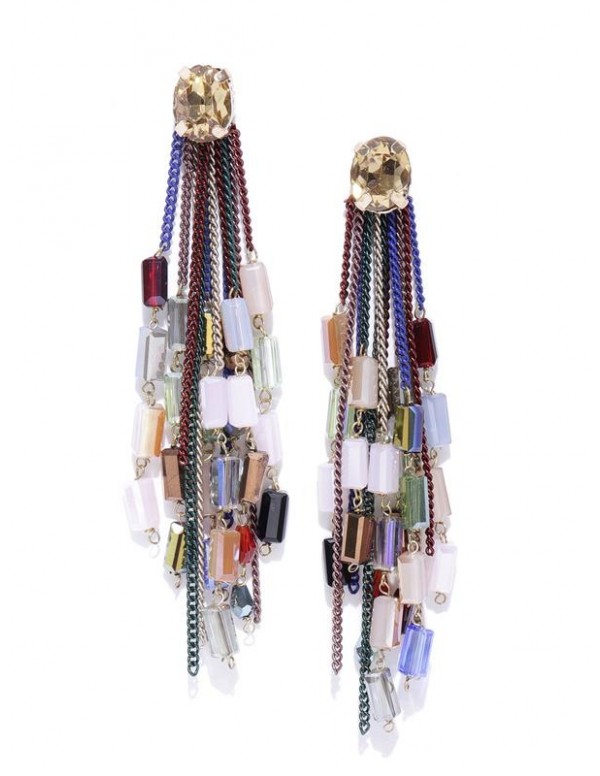 Multicoloured Gold-Plated Handcrafted Contemporary Drop Earrings 35145