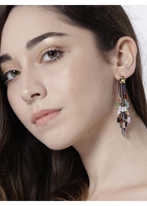 Multicoloured Gold-Plated Handcrafted Contemporary Drop Earrings 35145